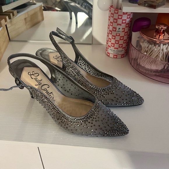 Chic Silver Studded Slingback Lady Couture Heels - Picture 5 of 11